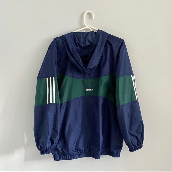 SOLD: ADIDAS GREEN AND BLUE WINDBREAKER WITH HOOD - Picture 2 of 6